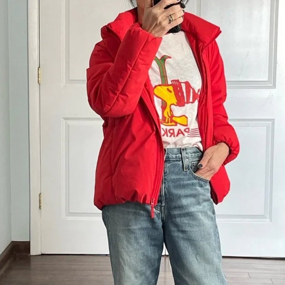 Uniqlo red hybrid down jacket coat size XS